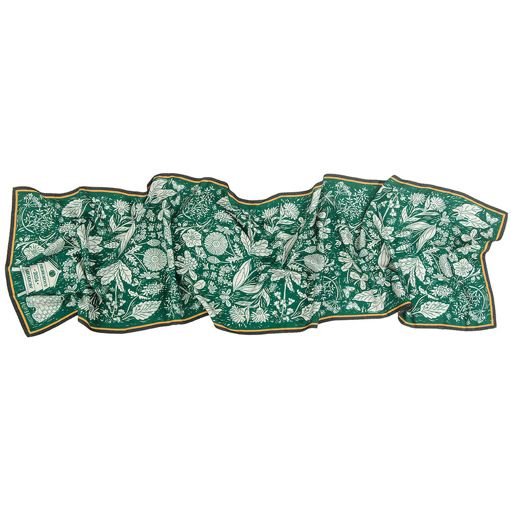 Green and White Meadow Silk Scarf