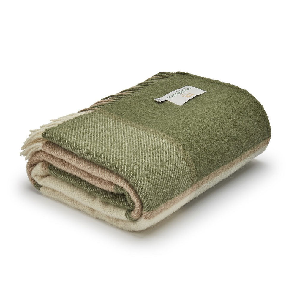 Pure New Wool Throw - Olive Green Check