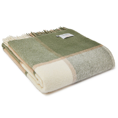 Pure New Wool Throw - Olive Green Check