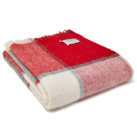 Pure New Wool Throw - Red and Cream Check