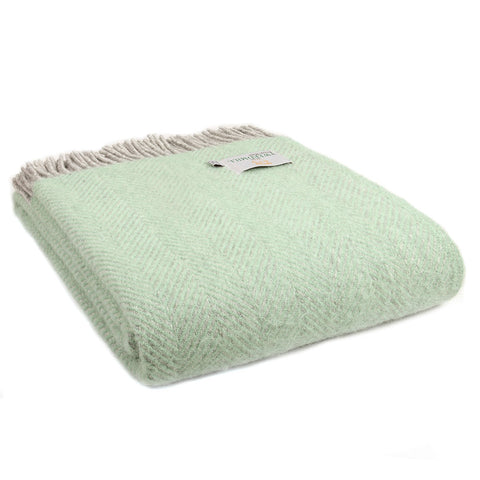 Pure New Wool Throw - Laurel Green and Silver Herringbone